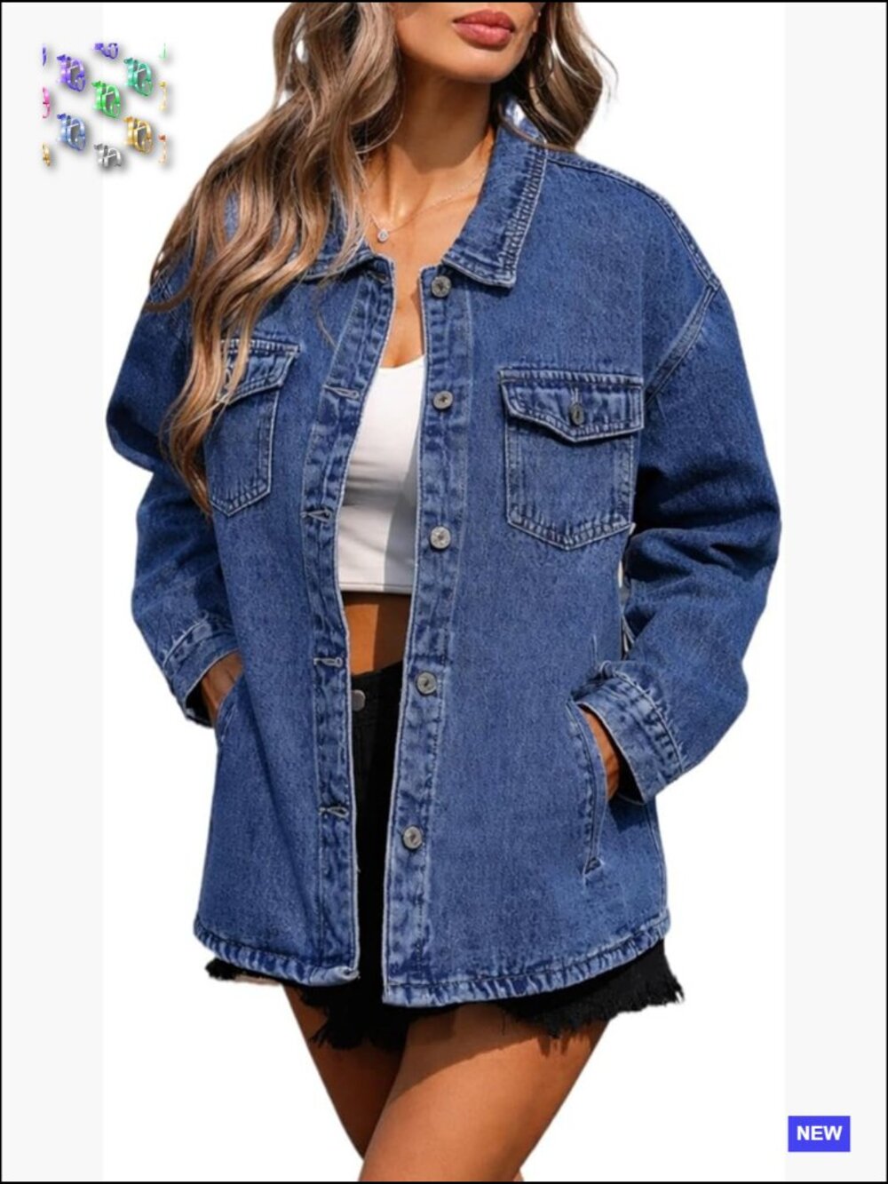 Oversized Denim Jacket Long Sleeve Button Down Jean Shacket Casual Loose Fit